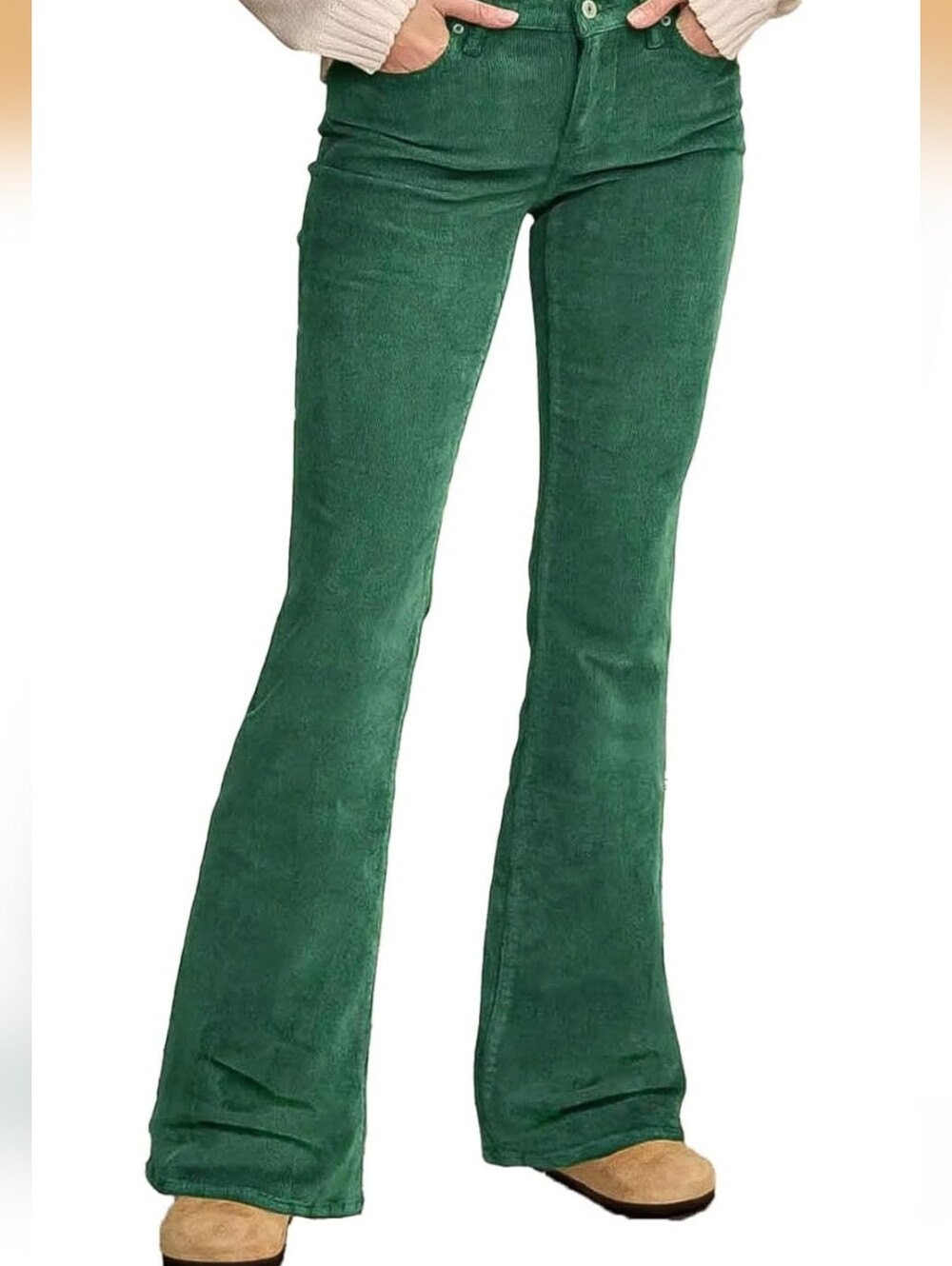Flamingals Women's Mid Rise Corduroy Flare Leg Pants Elastic Dress Pants 2XL